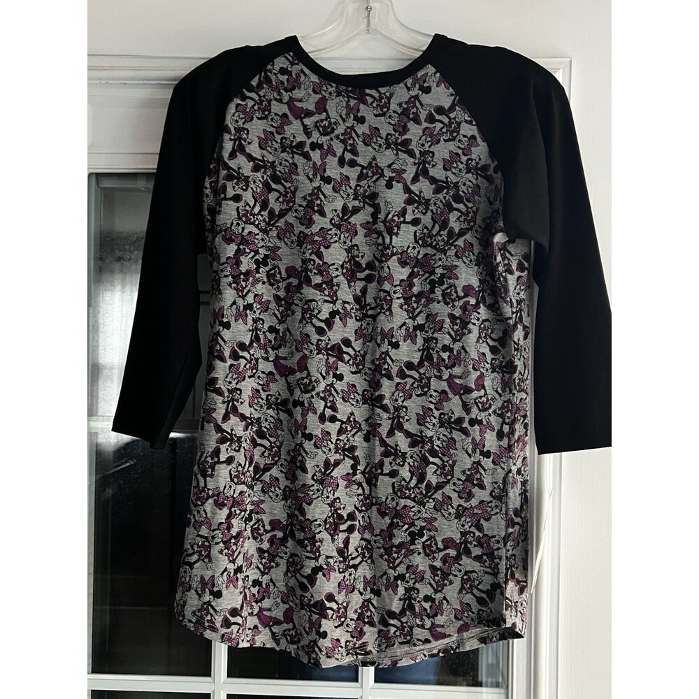 LulaRoe X Disney Minnie Mouse Gray Randy Raglan 3/4 Sleeve Shirt Women's XS NWT